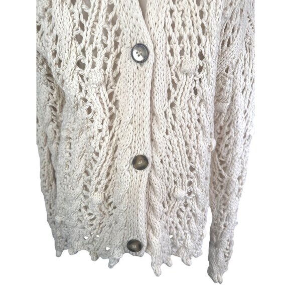ZARA Small Cream Open Knit Cardigan Sweater Button Front Lightweight Layer - Picture 5 of 13